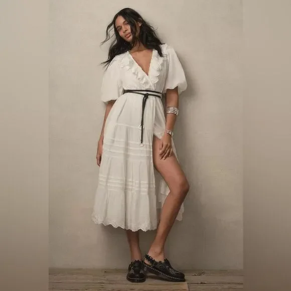 Anthropologie Love the Label XL NWT Short-Sleeve Ruffled Tiered Wrap Maxi Dress - Picture 2 of 5